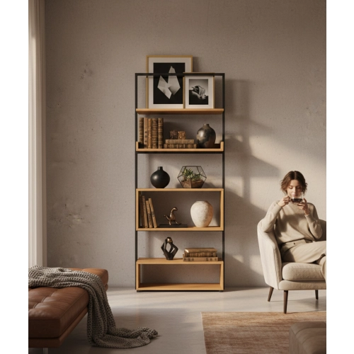 REGAŁ NA KSIĄŻKI METALOWE DREWNO LITE DĄB JESION OLCHA RNK-127